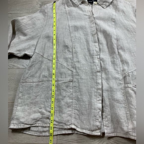 Toni T. 3X Plus 100% Linen Button Front Cream Blouse Lagenlook - Picture 10 of 10